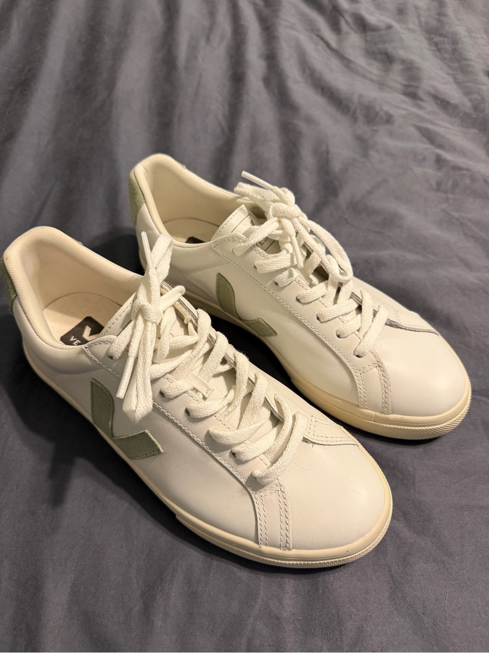Veja Leather Sneakers in Off-White with Olive V